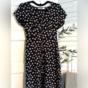 Navy button-front floral dress vtg 90’s style